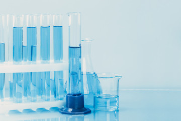 research studies on the search for vaccines, laboratory glassware, equipment, tests.