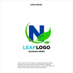 Letter N Green Leaf Logo Design Element, Letter S leaf initial logo template