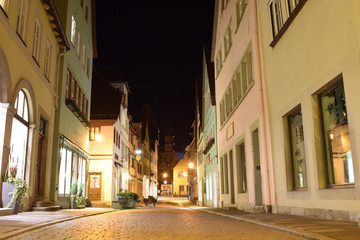 Cityscape of Rothenburg ob der Tauber at night, Germany