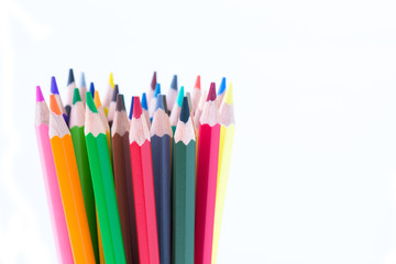 Education concept with Colour pencils isolated on white background. crayon or pastel for drawing.