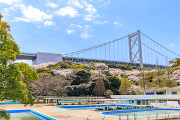 関門橋と桜　福岡県北九州市　Kanmon Bridge and 
Cherry Blossoms Fukuoka Kitakyusyu city