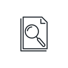flat vector image on a white background, linear icon of document and magnifier, search for documents in the database