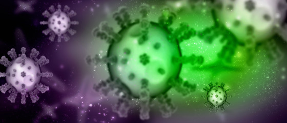 3d render Corona virus disease COVID-19. Microscopic view of a infectious virus