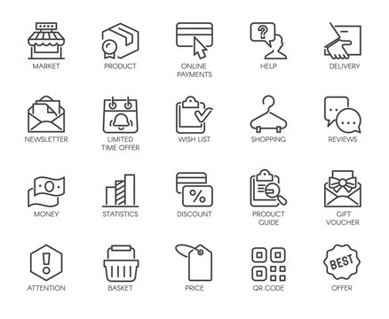 Outline Icons Set Shopping, E-commerce, Online Store