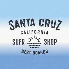 Vintage California Santa Cruz Surf Shop Tee shirt Graphics. Retro Typography Apparel Vector Illustration. 