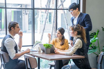 Group of employees and executives meet to discuss work problems, solutions in the working space  meeting room.Teamwork concept.