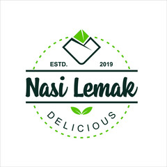 Nasi Lemak mean cooked rice logo vector, traditional food icon template idea