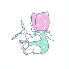 Baby, toddler with toy-vector icon. A linear drawing.