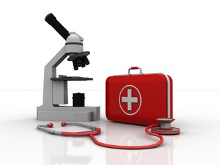 3d rendering Microscope with stethoscope