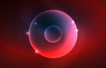 Neon shiny transparent glowing circles with light effects. Techno futuristic vector abstract background For Wallpaper, Banner, Background, Card, Book Illustration, landing page