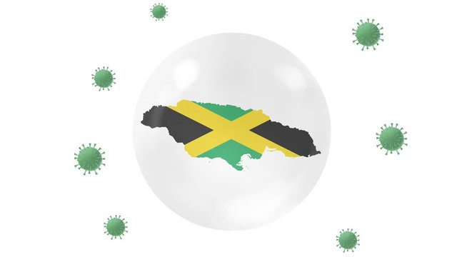 Jamaica map inside with flag in crystal ball protect from covid-19 virus, lock down Jamaica ,virus protection concept, stay home,work from home, overcome virus ,on white,black, green screen