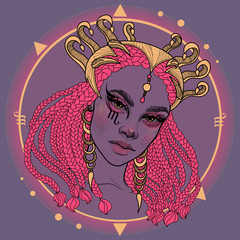 girl woman portrait face astrological zodiac sign horoscope scorpio   - 337941112