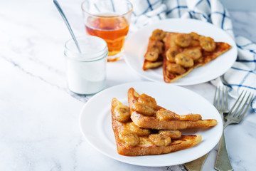 Caramelized banana sweet French Toasts in the plate