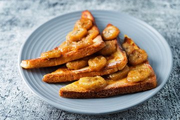 Caramelized banana sweet French Toasts in the plate
