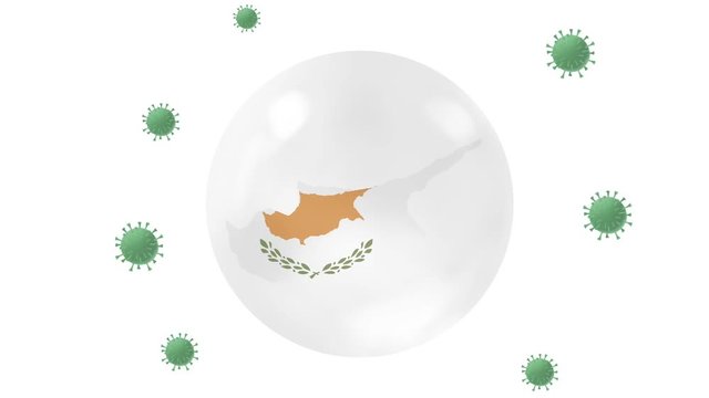 Cyprus map inside with flag in crystal ball protect from covid-19 virus, lock down Cyprus,virus protection concept, stay home,work from home, overcome virus ,on white,black, green screen