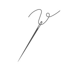 Needle and thread silhouette icon vector illustration. Tailor logo with needle symbol and curvy thread isolated on white background. Tailor sign template, sewing instrument design, fashion icon