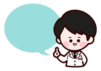 Doctor wearing laboratory coat / man / speech bubble