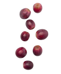 Falling red grapes isolated on white background with clipping path.