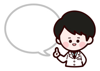 Doctor wearing laboratory coat / man / speech bubble