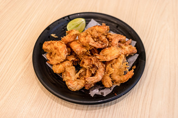 Deep fried shrimps served as side dish in the cafe.