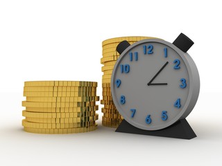 3d rendering Gold coins with stopwatch
