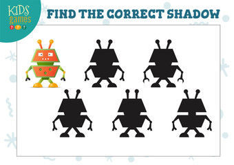 Find the correct shadow for cute cartoon robot educational preschool kids mini game