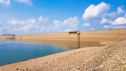 The longest concrete dam with a beautiful sky.