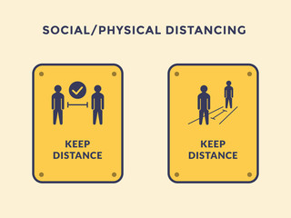 social distancing or physical distance people with modern yellow black sign symbol icon