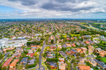 Suburban residential area in Melbourne, Australia - aerial view