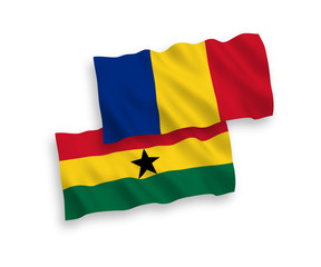 Flags of Romania and Ghana on a white background