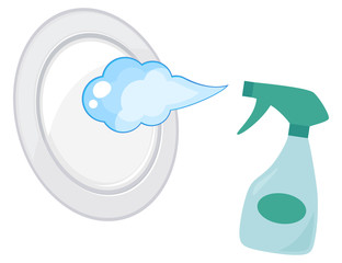 お皿に泡をスプレーするイラスト