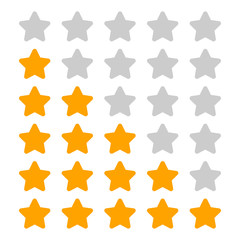 rating 5 stars cute for review isolated on white, five stars for ranking award, yellow stars of choice quality, orange star of rank vote or review best, pentagram 5 stars icon flat simple for app web