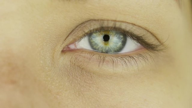 Pupil dilation, one beautiful green female eye. Close-up. Sexual arousal concept