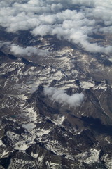 Panoramic view of the rocks from the plane. Beautiful overview. Insiration by sky. Scenery top. Flight landscape. Wallpaper and background.