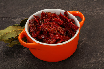 Dry tomato heap in the bowl