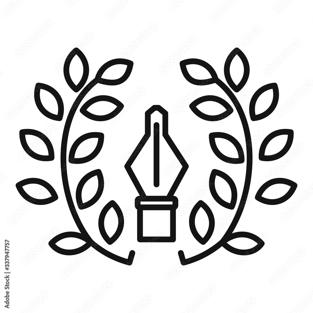 Sticker Ink pen laurel icon. Outline ink pen laurel vector icon for web design isolated on white background