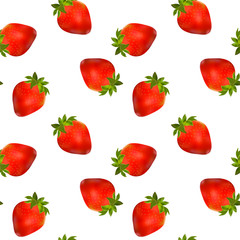 Seamless vector pattern of realistic strawberries scattered randomly on a white background. Suitable for summer motifs and screensavers, as well as scrapbooking paper.