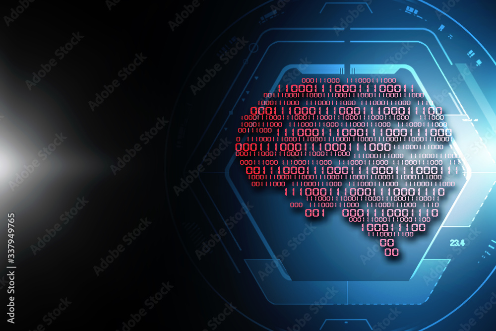 Poster 2d illustration abstract digital binary data on computer screen