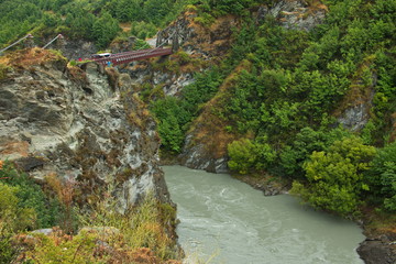 Kawarau Gorge Suspension Bridge in Otago on South Island of New Zealand
