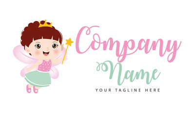 Logo template with cute girl fairy. Can be used for baby shop, baby spa, kids photography