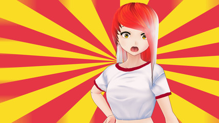 Anime Girl Cartoon Character Japanese Girl with a smile and Background it's Anime Manga Girl from Japan