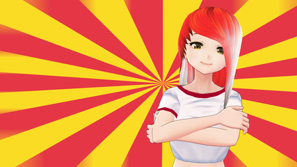 Anime Girl Cartoon Character Japanese Girl with a smile and Background it's Anime Manga Girl from Japan