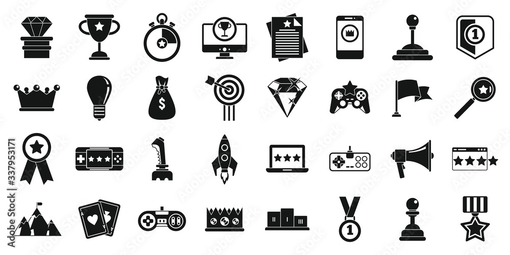Poster gamification machine icons set. simple set of gamification machine vector icons for web design on wh