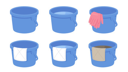 バケツのイラストセット_雑巾とゴム手袋 © ふわぷか
