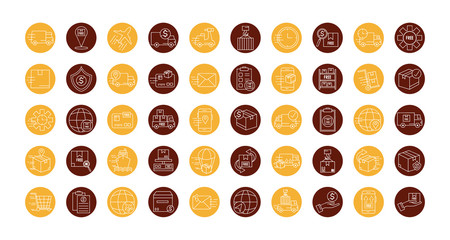 bundle of fast delivery and free delivery block line style icons vector illustration design