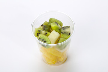 Sliced fruit mix in the box