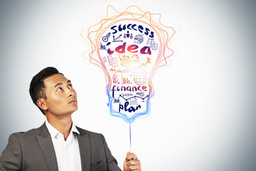 Asian businessman looking at business idea