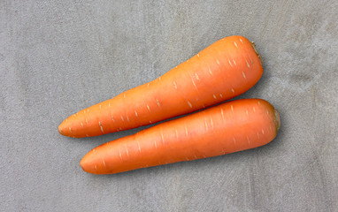 Fresh carrots are on cement background with copy space for your text or image.