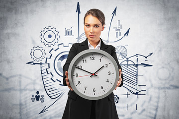 Woman showing clock, business strategy sketch © ImageFlow