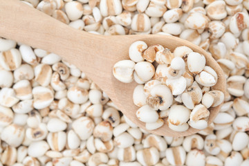 millet in a wooden bowl isolated on white